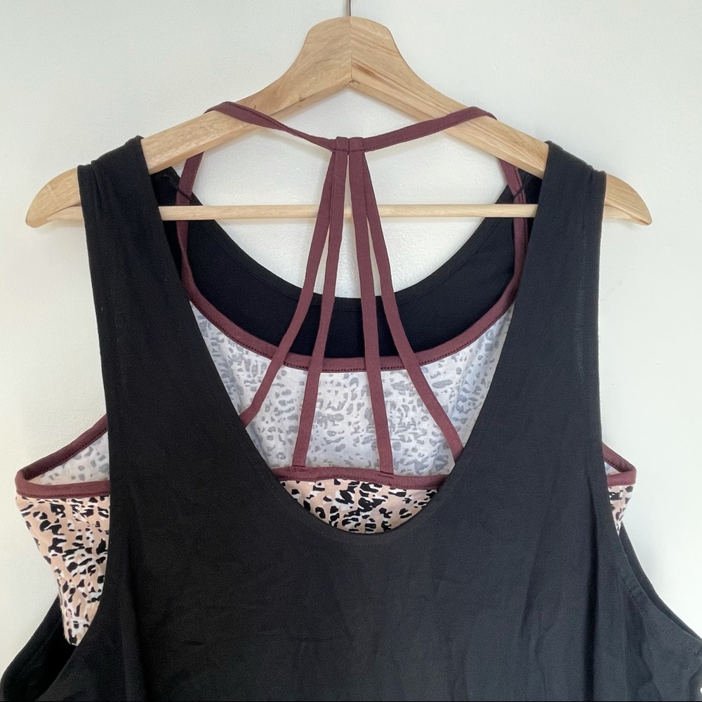 Simply Cacique Black Pajama Sleep Shirt Chemise Tank Bra Animal Print - Picture 6 of 9